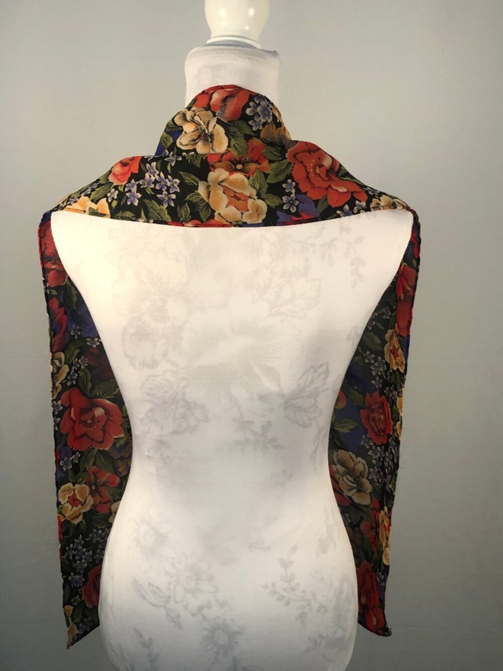 Vintage Romantic Floral Scarf | Dark Botanical Opera Garden Style - Picture 6 of 9